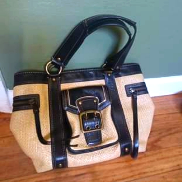 Coach Bag - Black and Cream Wicker Purse - Picture 1 of 3